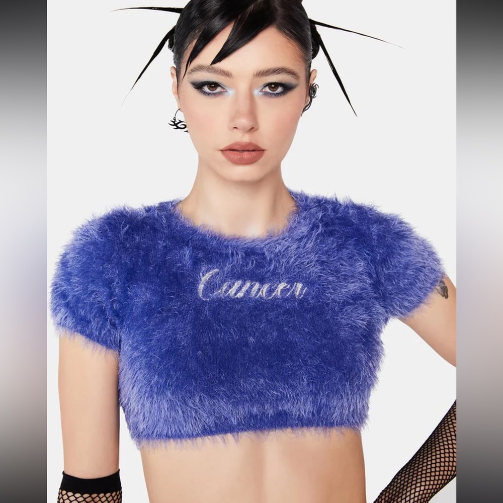 Fuzzy Blue Cancer Horoscopez Crop Top